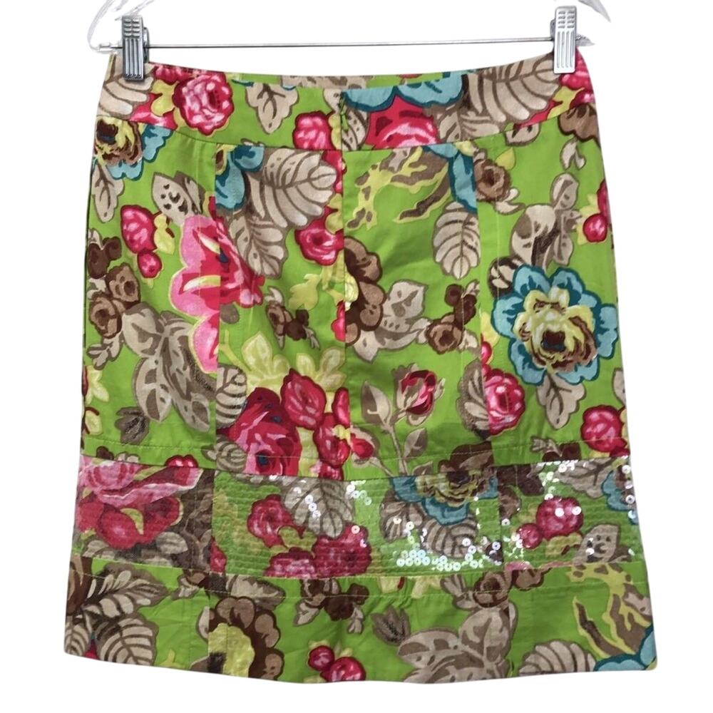 Etcetera Skirt Womens 6 Floral Lined Pockets Clear Sequin Green Pink Blue - Picture 2 of 6